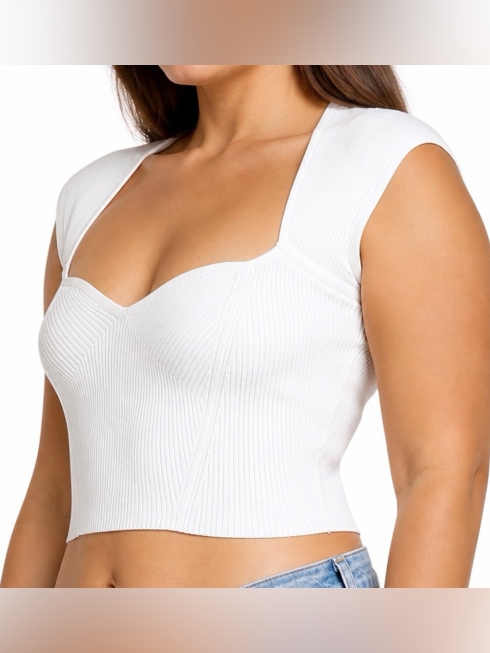 NWT - Simkhai Abia Sweetheart Rib Knit Crop Top White Size XL